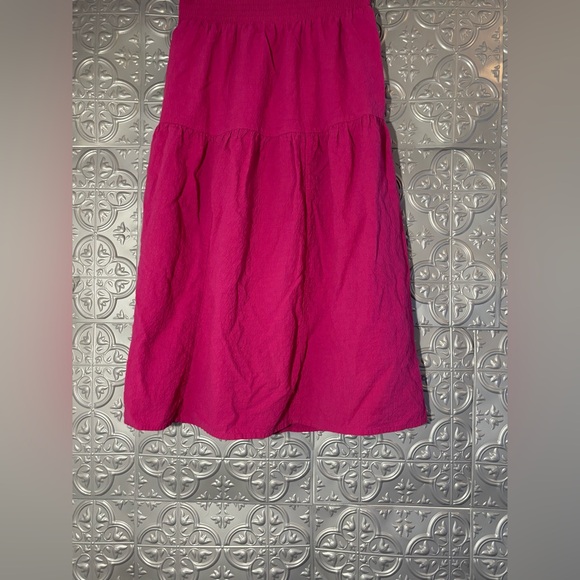 Nine West Bright Pink Smocked waist tiered peasant Midi Skirt - Picture 4 of 9